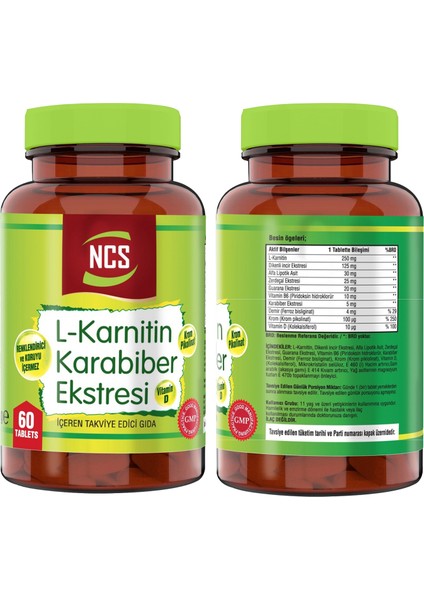 Biotin Çinko Glukonat Folik Asit Vitamin B12 60 Tablet & Ncs Karabiber Extreli L-Carnitine 60 Tablet