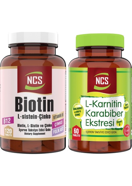 Biotin Çinko Glukonat Folik Asit Vitamin B12 120 Tablet & L-Carnitine Karabiber Extreli 60 Tablet
