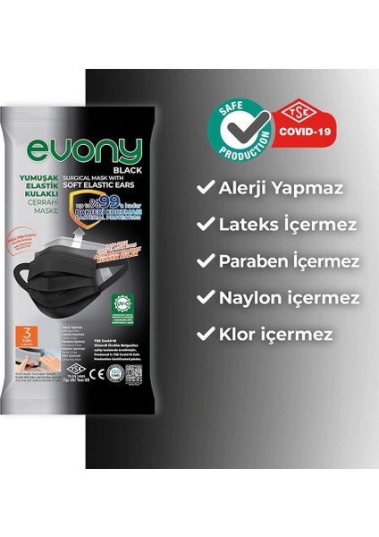 3 Katlı Yeni Nesil Siyah Cerrahi Maskesi 500 Adet fiyatları