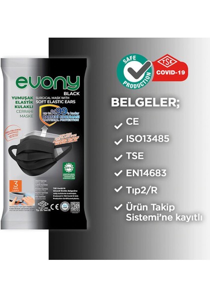 3 Katlı Yeni Nesil Siyah Cerrahi Maskesi 500 Adet modelleri