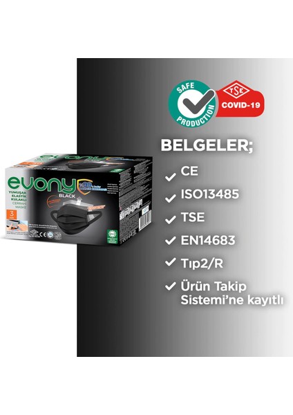 3 Katlı Yeni Nesil Siyah Cerrahi Maskesi 1000 Adet fırsatları