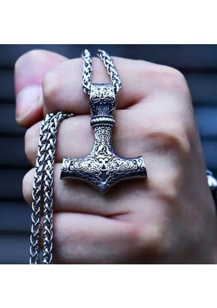 Daisybydaisy Paslanmaz Titanyum Alaşım Çelik Iskandinav Thor Kolye ve Zincir