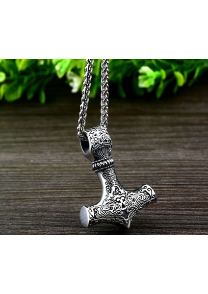 Daisybydaisy Paslanmaz Titanyum Alaşım Çelik Iskandinav Thor Kolye ve Zincir
