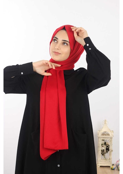 Kırmızı Sima Janjanlı Şifon Şal