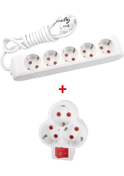 Multi-Let 5'li Topraklı Çocuk Korumalı Grup Priz 3 Metre + Fetih 3'lü Anahtarlı Fiş-Priz