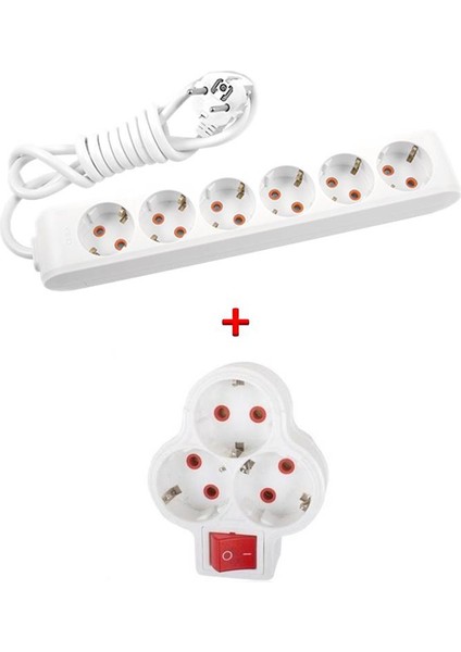Multi-Let 6'lı Topraklı Çocuk Korumalı Grup Priz 3 Metre + Fetih 3'lü Anahtarlı Fiş-Priz