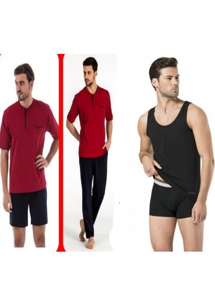 Bordo 3lu Pijama Takımı Siyah Atlet Boxer Takım ( 5370-155)
