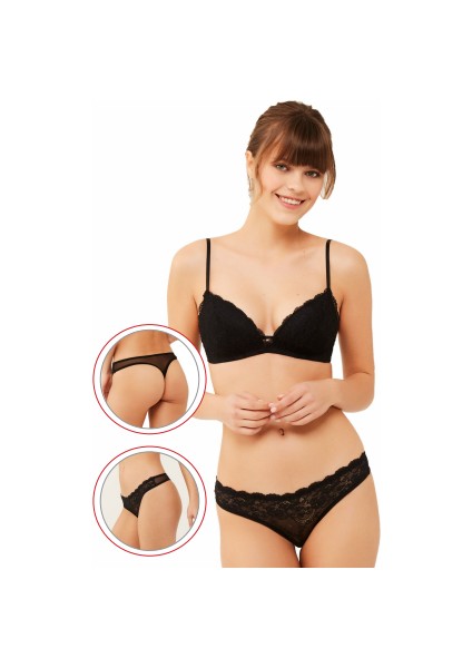 Siyah Cuplu 66290 Bralet Slip Takım