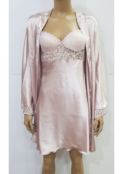 4090 Saten Gecelik Sabahlık Takım