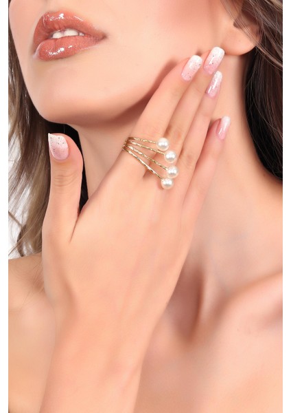 Kadın Altın Renk Kaplama Inci Detaylı Tasarım Yüzük fiyatları