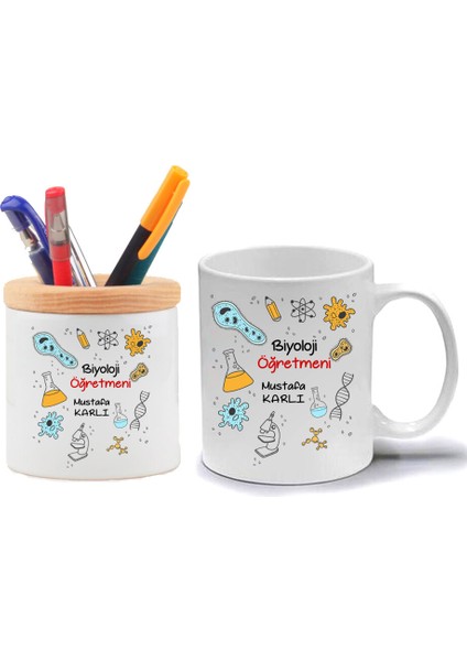 Biyoloji Öğretmeni Kupa Bardak ve Kalemlik Hediye Seti