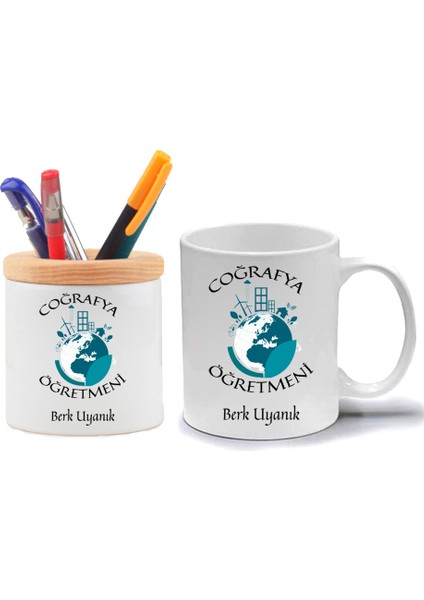 Coğrafya Öğretmeni Kupa Bardak ve Kalemlik Hediye Seti