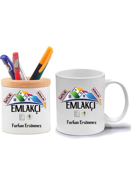 Emlakçı Kupa Bardak ve Kalemlik Hediye Seti