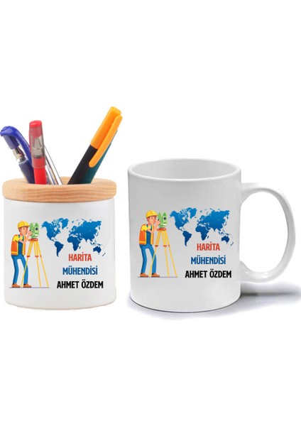 Harita Mühendisi Kupa Bardak ve Kalemlik Hediye Seti