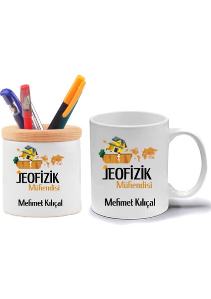 Jeofizik Mühendisi Kupa Bardak ve Kalemlik Hediye Seti