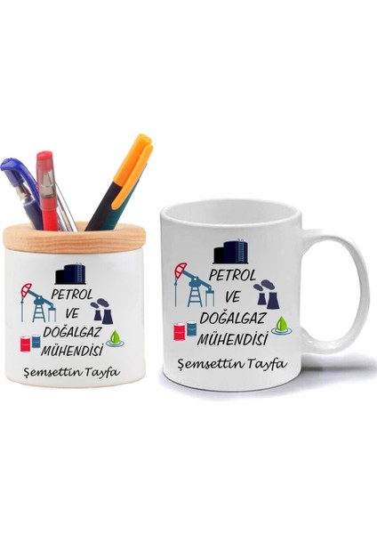 Petrol ve Doğalgaz Mühendisi Kupa Bardak ve Kalemlik Hediye Seti