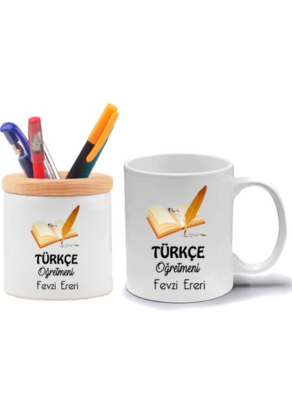 Türkçe Öğretmeni Kupa Bardak ve Kalemlik Hediye Seti