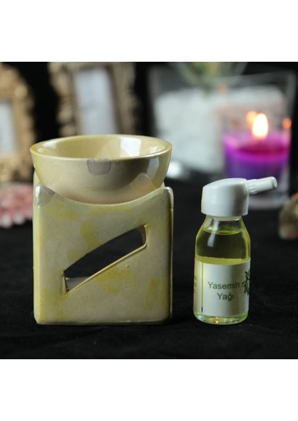 Buhurdanlık Şömine Sarı Desenli & Buhur Koku Mum Set