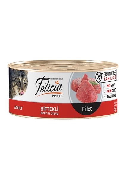 Tahılsız 85 gr Biftekli Fileto Yaş. Kedi Maması 24 Adet