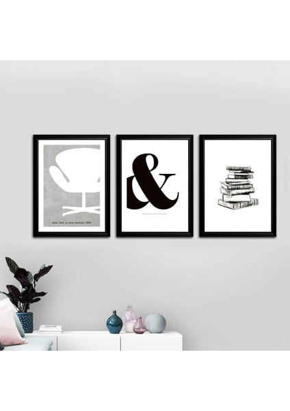 3 Parça Çerçeve Görünümlü Mdf Tablo Seti