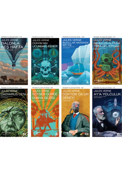 Balonla Beş Hafta - Dünya'nın Ucundaki Fener - Buzullar Arasında - Denizler Altında Yirmi Bin Fersah - Zacharius Usta - Seksen Günde Dünya Gezisi - Ay'a Yolculuk - Jules Verne - 8 Kitap