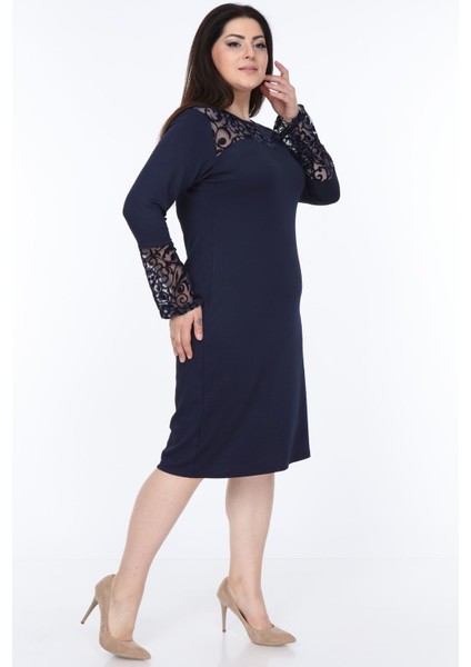 Lacivert Ispanyol Kol Büyük Beden Elbise 30Y-1051 fiyatları
