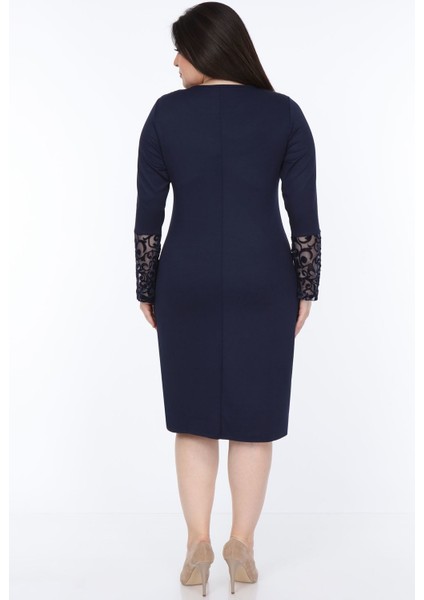 Lacivert Ispanyol Kol Büyük Beden Elbise 30Y-1051 fırsatları