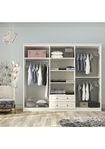 Assos Diamond 6 Kapak 2 Çekmece Gardırop - Aynalı
