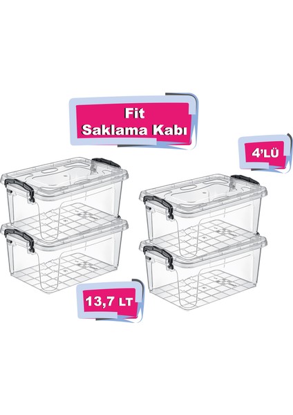 Tuffex 4'lü Fit Saklama Kabı 13,7 Lt - Plastik Saklama Kabı - Saklama Kabı