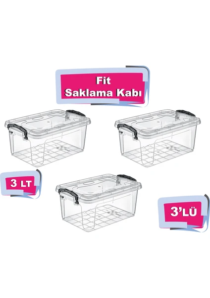 Tuffex 3'lü Fit Saklama Kabı 3 Lt - Plastik Saklama Kabı - Saklama Kabı