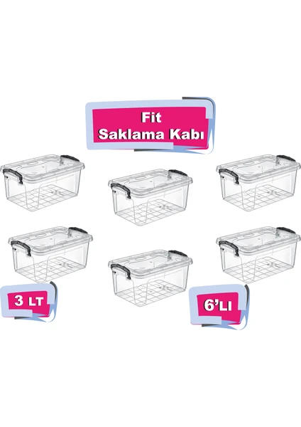 Tuffex 6'lı Fit Saklama Kabı 3 Lt - Plastik Saklama Kabı - Saklama Kabı