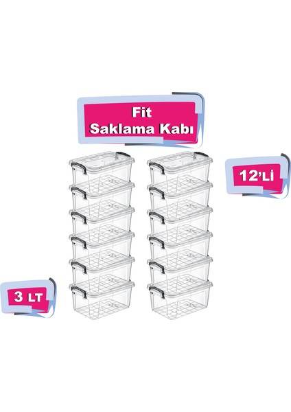 Tuffex 12'li Fit Saklama Kabı 3 Lt - Plastik Saklama Kabı - Saklama Kabı
