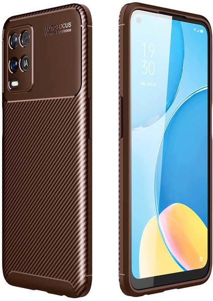 Oppo A54 4G Kılıf Rugged Armor Karbon Desenli Lüx Negro Silikon Arka Kapak Kahverengi fiyatları