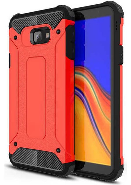 - Samsung Galaxy J4 Plus - Kılıf Çift Katman Zırh Tank Crash Military Kapak - Kırmızı - T6263