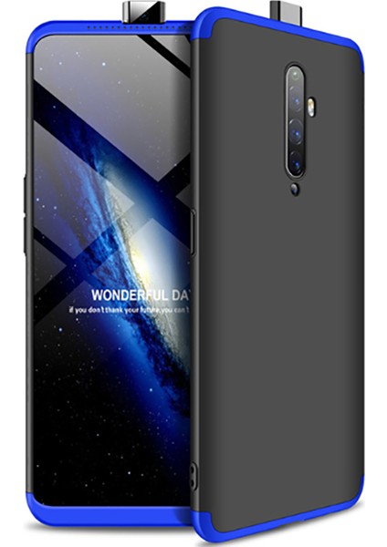 Oppo Reno 2z Kılıf Hard 360 Protective Sert Kapak Siyah+Mavi Siyah-Mavi