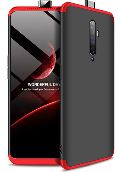 Oppo Reno 2z Kılıf Hard 360 Protective Sert Kapak Siyah+Kırmızı Siyah-Kırmızı