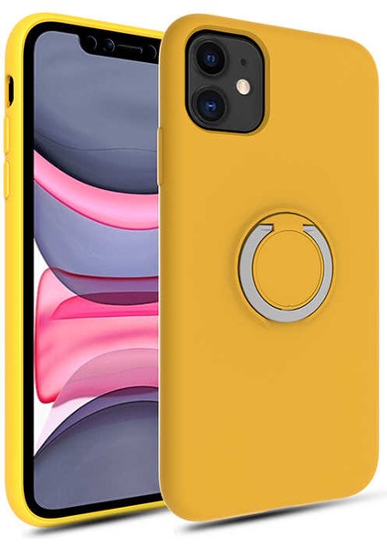Apple iPhone 11 Kılıf Magnet Yüzük Standlı Yumuşak ve Pürüzsüz Sarı