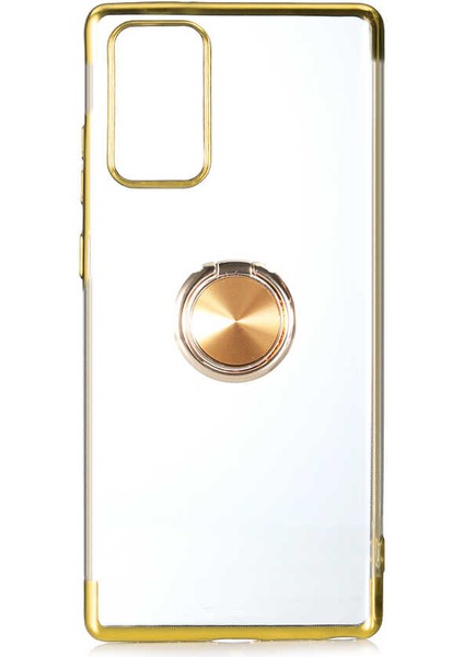 Samsung Galaxy Note 20 Kılıf Ring Laser Series Yüzük Standlı Soft Case Gold