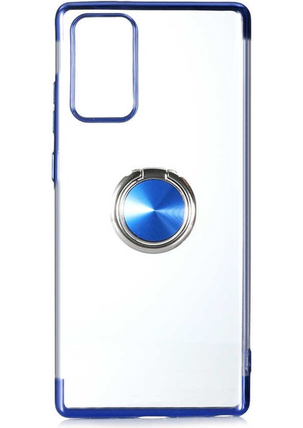 Samsung Galaxy Note 20 Kılıf Ring Laser Series Yüzük Standlı Soft Case Mavi