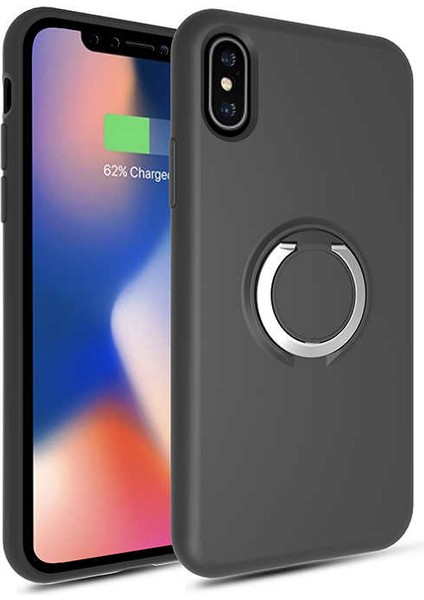 Apple iPhone x Kılıf Magnet Yüzük Standlı Yumuşak ve Pürüzsüz Siyah