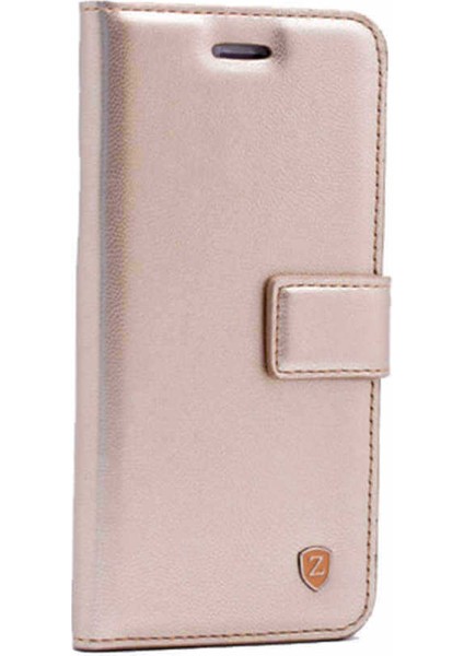 Apple iPhone 5 Kapaklı Kılıf Mıknatıslı Kopça Cüzdan ve Stand Özelliği Gold
