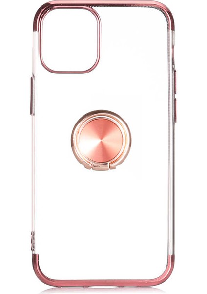 Apple iPhone 12 Mini Kılıf Ring Laser Series Yüzük Standlı Soft Case Rose Gold