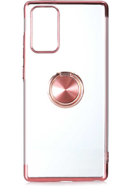 Samsung Galaxy Note 20 Kılıf Ring Laser Series Yüzük Standlı Soft Case Rose Gold