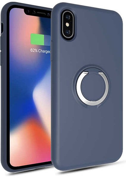 Apple iPhone x Kılıf Magnet Yüzük Standlı Yumuşak ve Pürüzsüz Lacivert