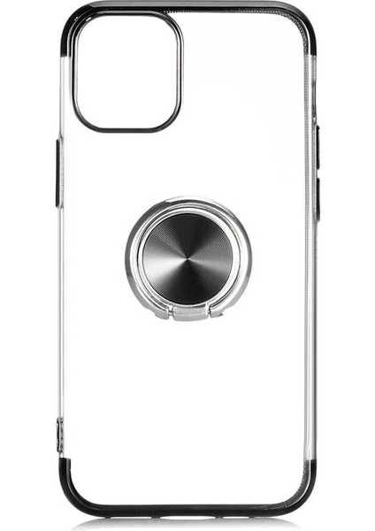 Apple iPhone 12 Mini Kılıf Ring Laser Series Yüzük Standlı Soft Case Siyah