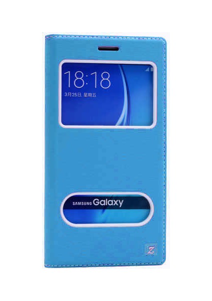 Samsung Galaxy J7 2016 Kapaklı Kılıf Smart Pencere ve Gizli Mıknatıs Kapak Sistemi Turkuaz