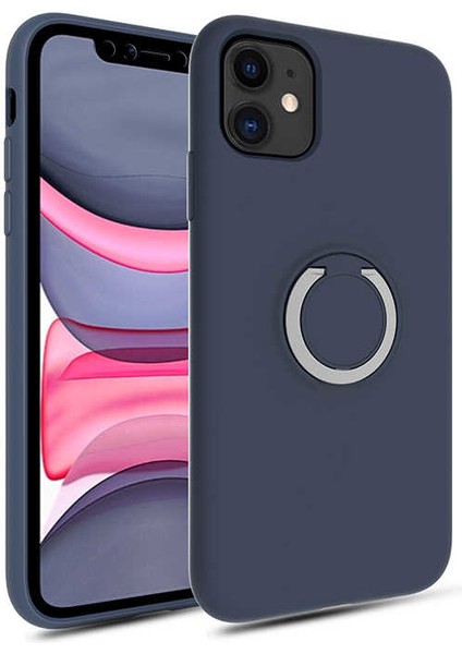 Apple iPhone 11 Kılıf Magnet Yüzük Standlı Yumuşak ve Pürüzsüz Lacivert
