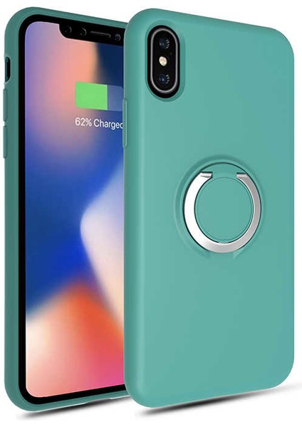 Apple iPhone x Kılıf Magnet Yüzük Standlı Yumuşak ve Pürüzsüz Koyu Yeşil