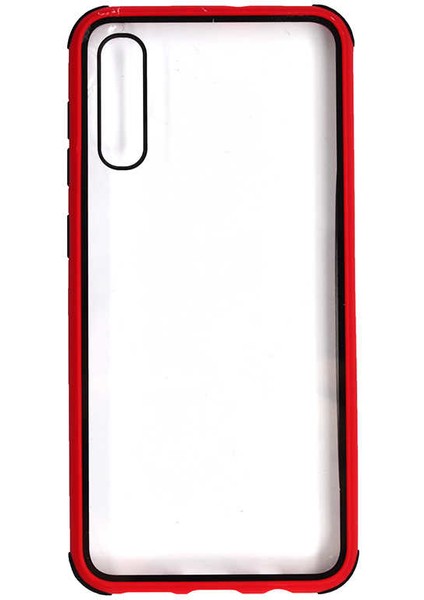 Samsung Galaxy A70 Kılıf Sert Şeffaf Arka Yüzey Button Renk Tasarım Kırmızı