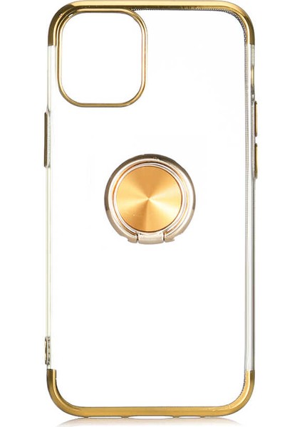 Apple iPhone 12 Mini Kılıf Ring Laser Series Yüzük Standlı Soft Case Gold